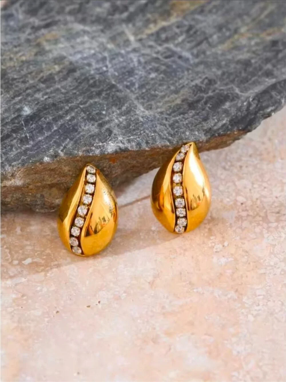 Gold Zircon Teardrop Earrings - PVD Real Gold Plated